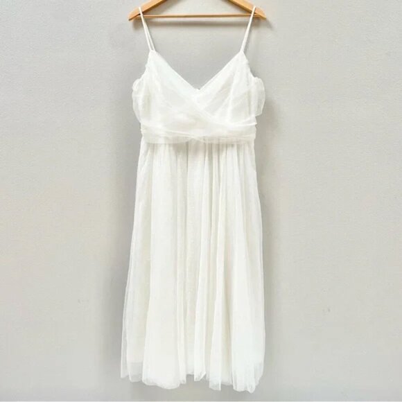 Lulus Sweet Serenade White Tulle Swiss Dot Surplice Midi Dress size xl - Picture 6 of 9